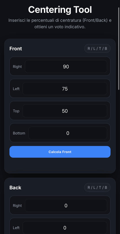ODS Lab Grading Tool – Controllo Centratura Carte